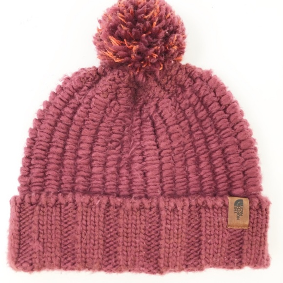 The North Face Accessories - The North Face Maroon Pom Pom Beanie